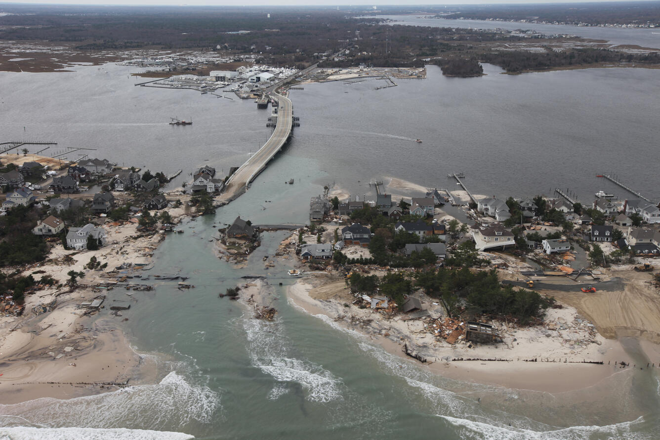 Aerial photograph of Hurricane Sandy storm damage at Mantoloking